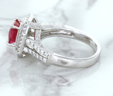Load image into Gallery viewer, 1.50ct Princess Pink Sapphire Ring with Double Diamond Halo in 14K White Gold