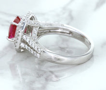 Load image into Gallery viewer, 1.50ct Princess Pink Sapphire Ring with Double Diamond Halo in 14K White Gold