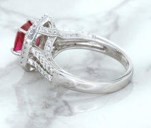 Load image into Gallery viewer, 1.50ct Princess Pink Sapphire Ring with Double Diamond Halo in 14K White Gold