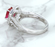 Load image into Gallery viewer, 1.50ct Princess Pink Sapphire Ring with Double Diamond Halo in 14K White Gold
