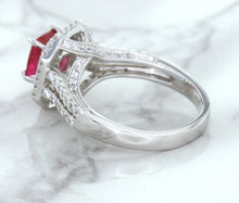 Load image into Gallery viewer, 1.50ct Princess Pink Sapphire Ring with Double Diamond Halo in 14K White Gold