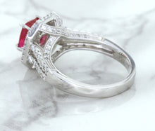 Load image into Gallery viewer, 1.50ct Princess Pink Sapphire Ring with Double Diamond Halo in 14K White Gold