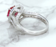 Load image into Gallery viewer, 1.50ct Princess Pink Sapphire Ring with Double Diamond Halo in 14K White Gold