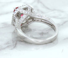 Load image into Gallery viewer, 1.50ct Princess Pink Sapphire Ring with Double Diamond Halo in 14K White Gold