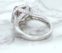 Load image into Gallery viewer, 1.50ct Princess Pink Sapphire Ring with Double Diamond Halo in 14K White Gold