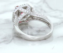 Load image into Gallery viewer, 1.50ct Princess Pink Sapphire Ring with Double Diamond Halo in 14K White Gold