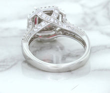 Load image into Gallery viewer, 1.50ct Princess Pink Sapphire Ring with Double Diamond Halo in 14K White Gold
