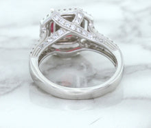 Load image into Gallery viewer, 1.50ct Princess Pink Sapphire Ring with Double Diamond Halo in 14K White Gold