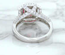 Load image into Gallery viewer, 1.50ct Princess Pink Sapphire Ring with Double Diamond Halo in 14K White Gold