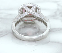 Load image into Gallery viewer, 1.50ct Princess Pink Sapphire Ring with Double Diamond Halo in 14K White Gold