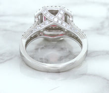 Load image into Gallery viewer, 1.50ct Princess Pink Sapphire Ring with Double Diamond Halo in 14K White Gold
