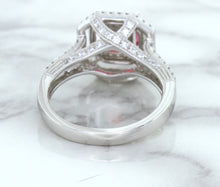 Load image into Gallery viewer, 1.50ct Princess Pink Sapphire Ring with Double Diamond Halo in 14K White Gold