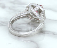 Load image into Gallery viewer, 1.50ct Princess Pink Sapphire Ring with Double Diamond Halo in 14K White Gold