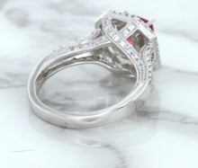 Load image into Gallery viewer, 1.50ct Princess Pink Sapphire Ring with Double Diamond Halo in 14K White Gold