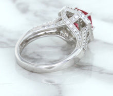Load image into Gallery viewer, 1.50ct Princess Pink Sapphire Ring with Double Diamond Halo in 14K White Gold