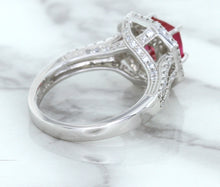 Load image into Gallery viewer, 1.50ct Princess Pink Sapphire Ring with Double Diamond Halo in 14K White Gold