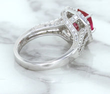 Load image into Gallery viewer, 1.50ct Princess Pink Sapphire Ring with Double Diamond Halo in 14K White Gold