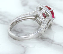 Load image into Gallery viewer, 1.50ct Princess Pink Sapphire Ring with Double Diamond Halo in 14K White Gold
