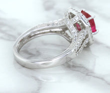 Load image into Gallery viewer, 1.50ct Princess Pink Sapphire Ring with Double Diamond Halo in 14K White Gold