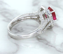 Load image into Gallery viewer, 1.50ct Princess Pink Sapphire Ring with Double Diamond Halo in 14K White Gold