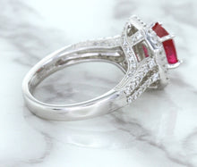 Load image into Gallery viewer, 1.50ct Princess Pink Sapphire Ring with Double Diamond Halo in 14K White Gold