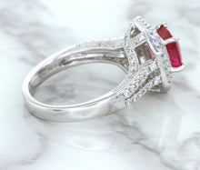 Load image into Gallery viewer, 1.50ct Princess Pink Sapphire Ring with Double Diamond Halo in 14K White Gold