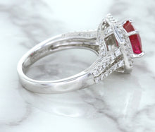 Load image into Gallery viewer, 1.50ct Princess Pink Sapphire Ring with Double Diamond Halo in 14K White Gold