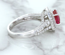 Load image into Gallery viewer, 1.50ct Princess Pink Sapphire Ring with Double Diamond Halo in 14K White Gold