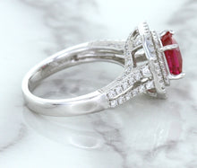 Load image into Gallery viewer, 1.50ct Princess Pink Sapphire Ring with Double Diamond Halo in 14K White Gold
