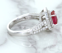 Load image into Gallery viewer, 1.50ct Princess Pink Sapphire Ring with Double Diamond Halo in 14K White Gold