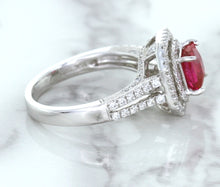 Load image into Gallery viewer, 1.50ct Princess Pink Sapphire Ring with Double Diamond Halo in 14K White Gold