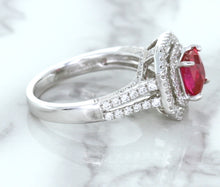 Load image into Gallery viewer, 1.50ct Princess Pink Sapphire Ring with Double Diamond Halo in 14K White Gold