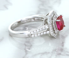 Load image into Gallery viewer, 1.50ct Princess Pink Sapphire Ring with Double Diamond Halo in 14K White Gold