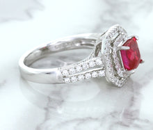 Load image into Gallery viewer, 1.50ct Princess Pink Sapphire Ring with Double Diamond Halo in 14K White Gold