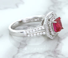 Load image into Gallery viewer, 1.50ct Princess Pink Sapphire Ring with Double Diamond Halo in 14K White Gold