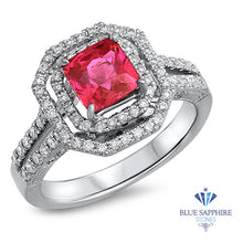 Load image into Gallery viewer, 1.50ct Princess Pink Sapphire Ring with Double Diamond Halo in 14K White Gold