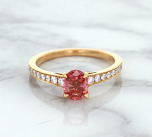Load image into Gallery viewer, 0.80ct Oval Padparadscha Ring with Diamond Accents in 18K Rose Gold