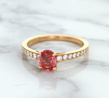 Load image into Gallery viewer, 0.80ct Oval Padparadscha Ring with Diamond Accents in 18K Rose Gold