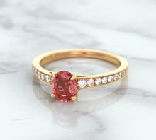 Load image into Gallery viewer, 0.80ct Oval Padparadscha Ring with Diamond Accents in 18K Rose Gold