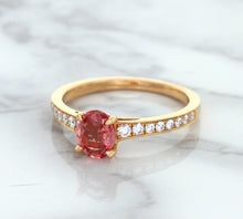 Load image into Gallery viewer, 0.80ct Oval Padparadscha Ring with Diamond Accents in 18K Rose Gold