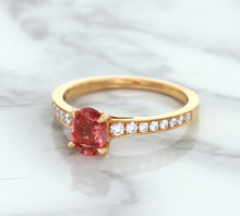 Load image into Gallery viewer, 0.80ct Oval Padparadscha Ring with Diamond Accents in 18K Rose Gold