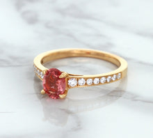 Load image into Gallery viewer, 0.80ct Oval Padparadscha Ring with Diamond Accents in 18K Rose Gold