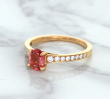 Load image into Gallery viewer, 0.80ct Oval Padparadscha Ring with Diamond Accents in 18K Rose Gold