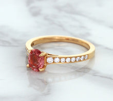 Load image into Gallery viewer, 0.80ct Oval Padparadscha Ring with Diamond Accents in 18K Rose Gold