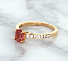 Load image into Gallery viewer, 0.80ct Oval Padparadscha Ring with Diamond Accents in 18K Rose Gold
