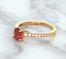 Load image into Gallery viewer, 0.80ct Oval Padparadscha Ring with Diamond Accents in 18K Rose Gold