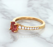 Load image into Gallery viewer, 0.80ct Oval Padparadscha Ring with Diamond Accents in 18K Rose Gold
