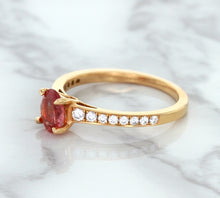Load image into Gallery viewer, 0.80ct Oval Padparadscha Ring with Diamond Accents in 18K Rose Gold