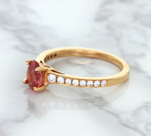 Load image into Gallery viewer, 0.80ct Oval Padparadscha Ring with Diamond Accents in 18K Rose Gold