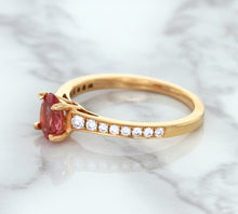 Load image into Gallery viewer, 0.80ct Oval Padparadscha Ring with Diamond Accents in 18K Rose Gold